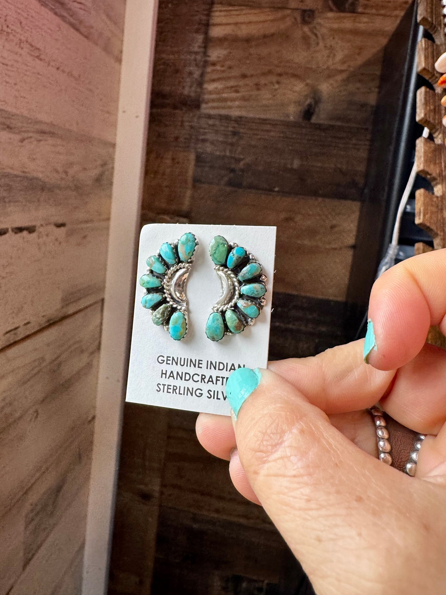 Half Cluster Earrings – Turquoise & Sterling Silver