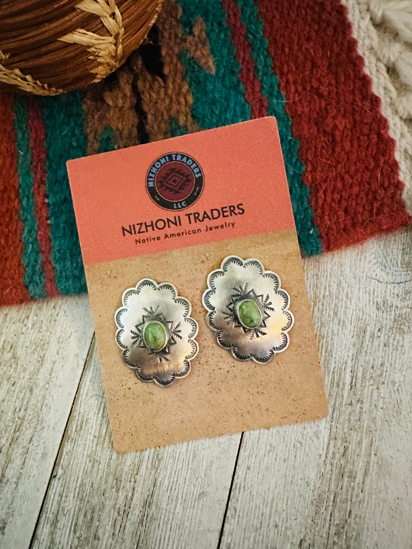 Navajo Turquoise & Sterling Silver Concho Post Earrings