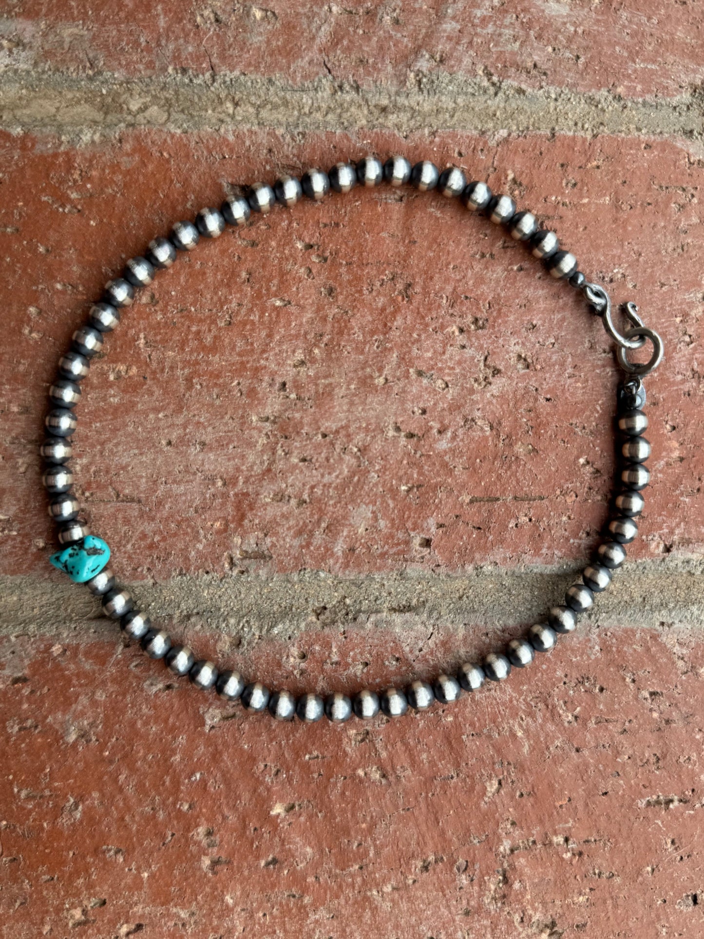 Handcrafted Kingman Turquoise & Sterling Silver 6mm Beaded Necklace