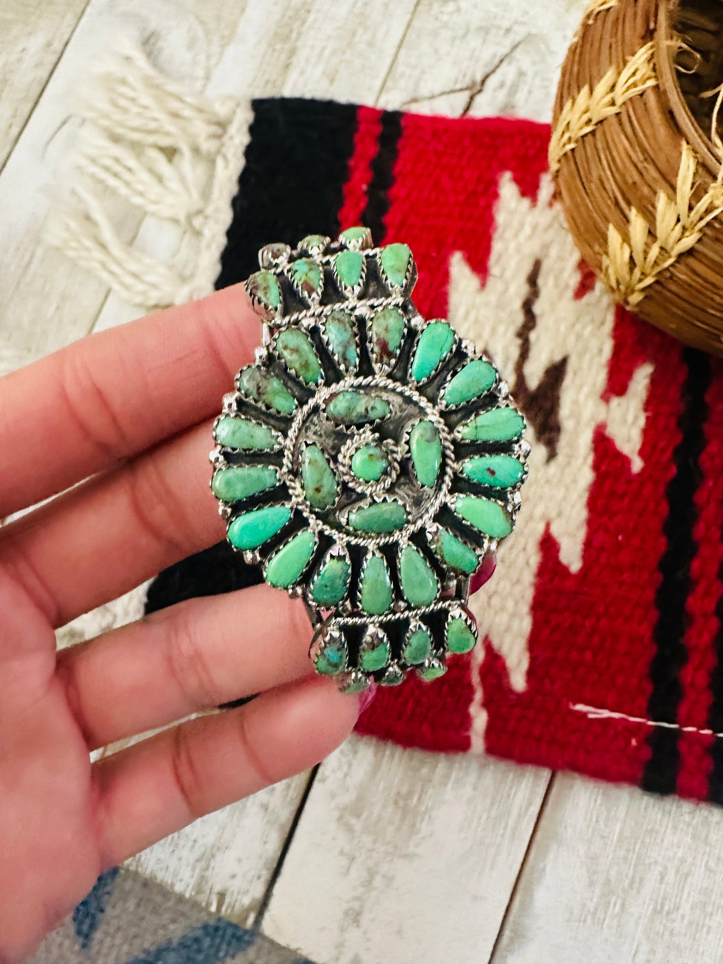 Handcrafted Turquoise & Sterling Silver Cluster Cuff Bracelet