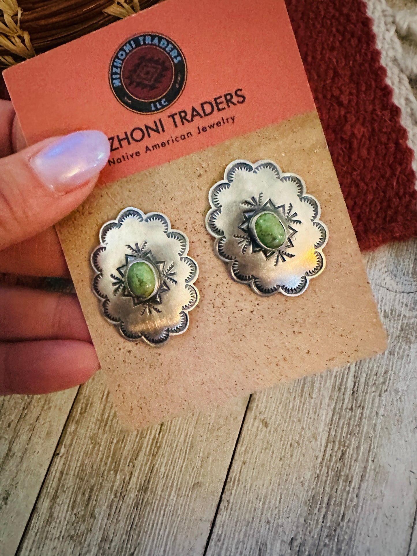 Navajo Turquoise & Sterling Silver Concho Post Earrings