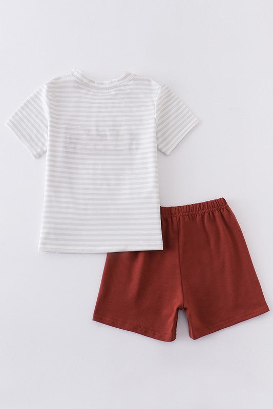 Cow smocked stripe boy shorts set