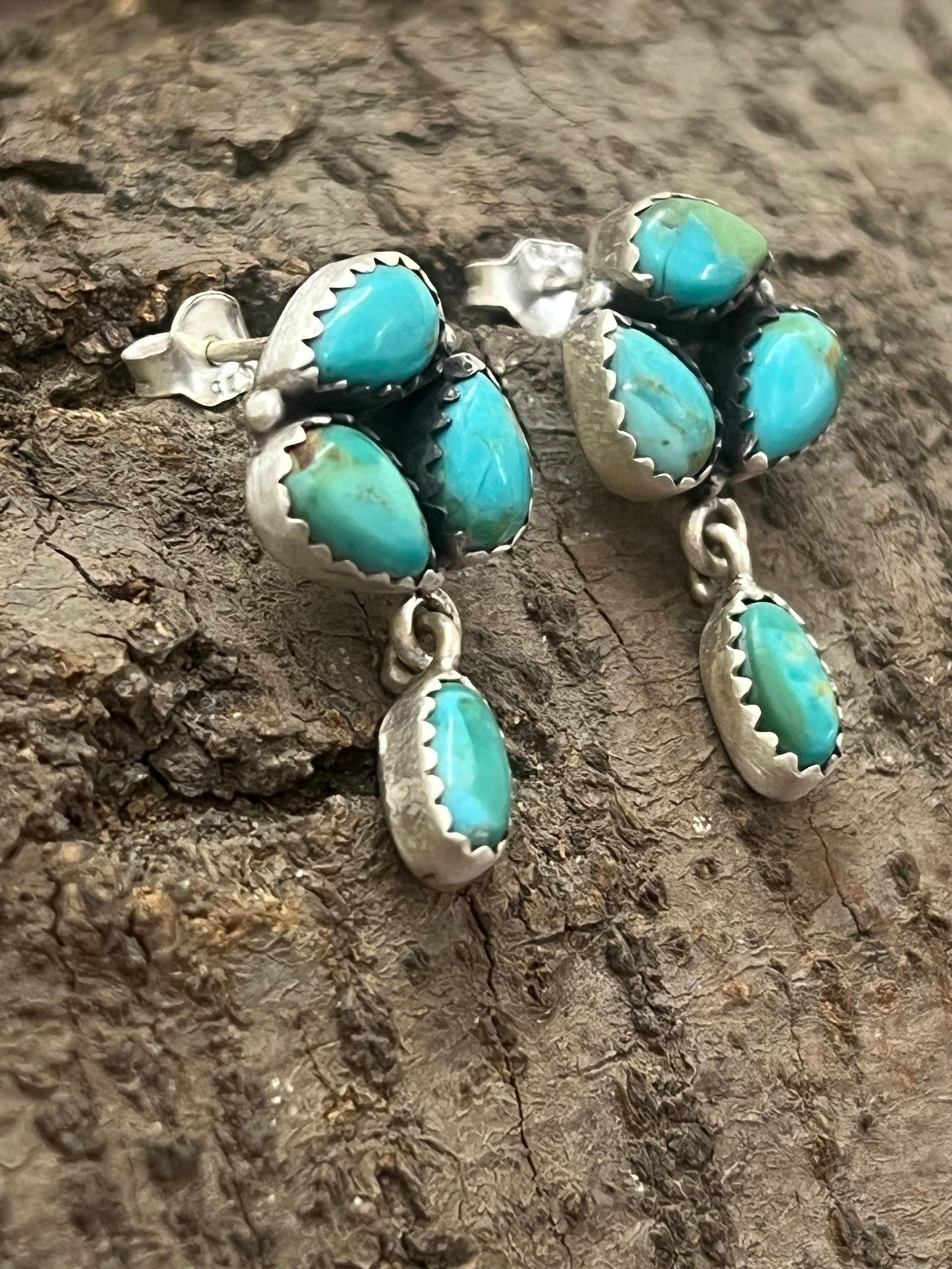 Handmade Sterling Silver Kingman Turquoise Post Dangle Earrings with Signed Nizhoni (4)