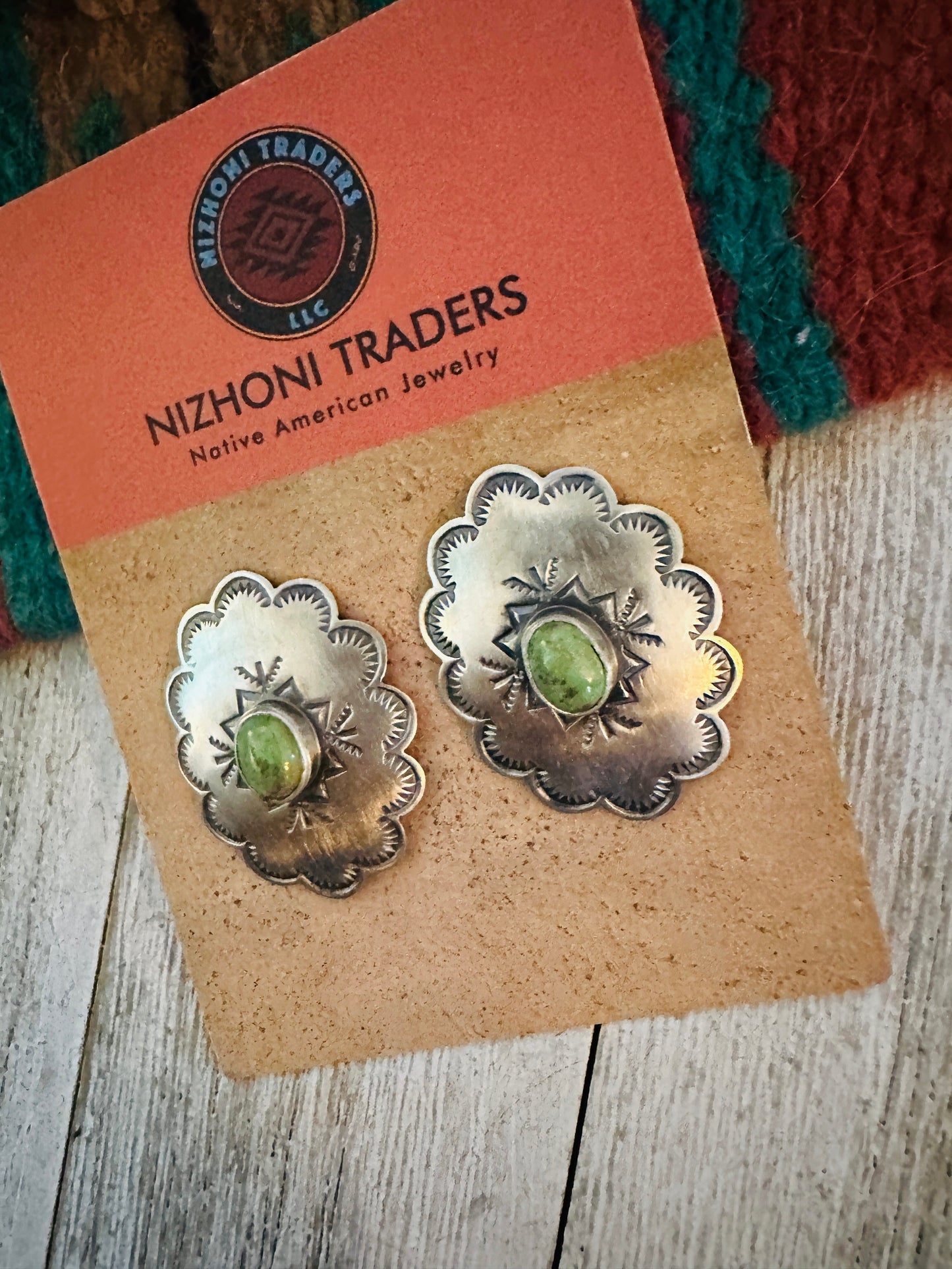 Navajo Turquoise & Sterling Silver Concho Post Earrings