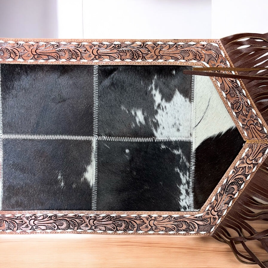 6ft cowhide & hand tooled table runner