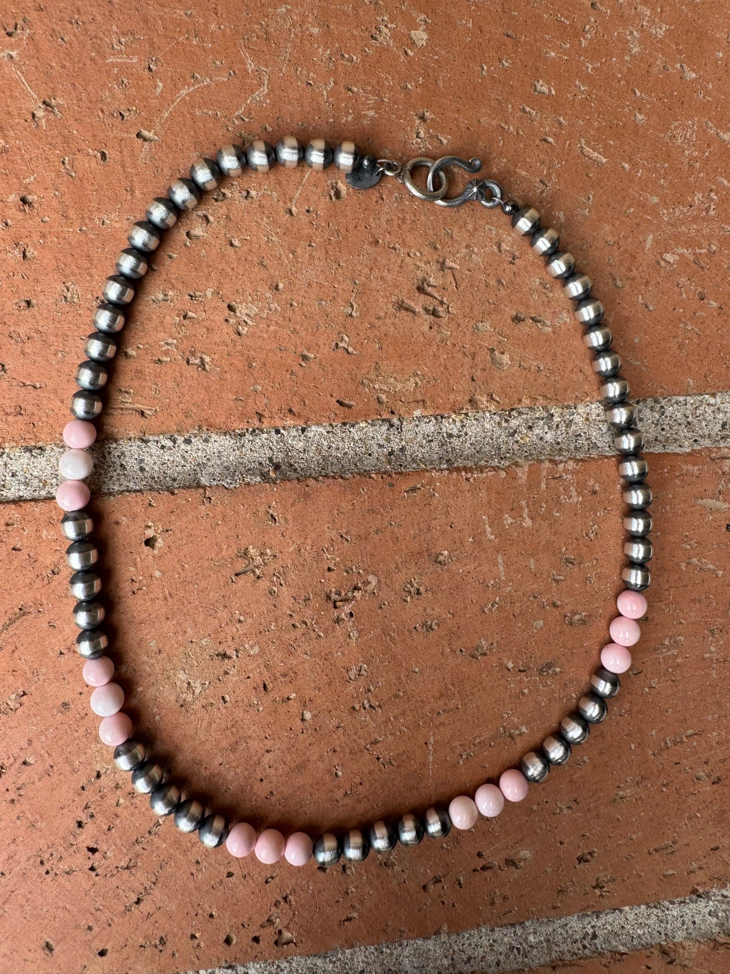 Handcrafted Sterling Silver Pearl & Queen Pink Conch Beaded Necklace 6mm