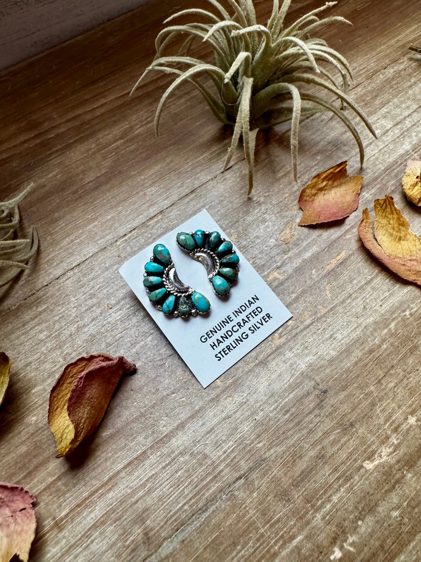 Half Cluster Earrings – Turquoise & Sterling Silver