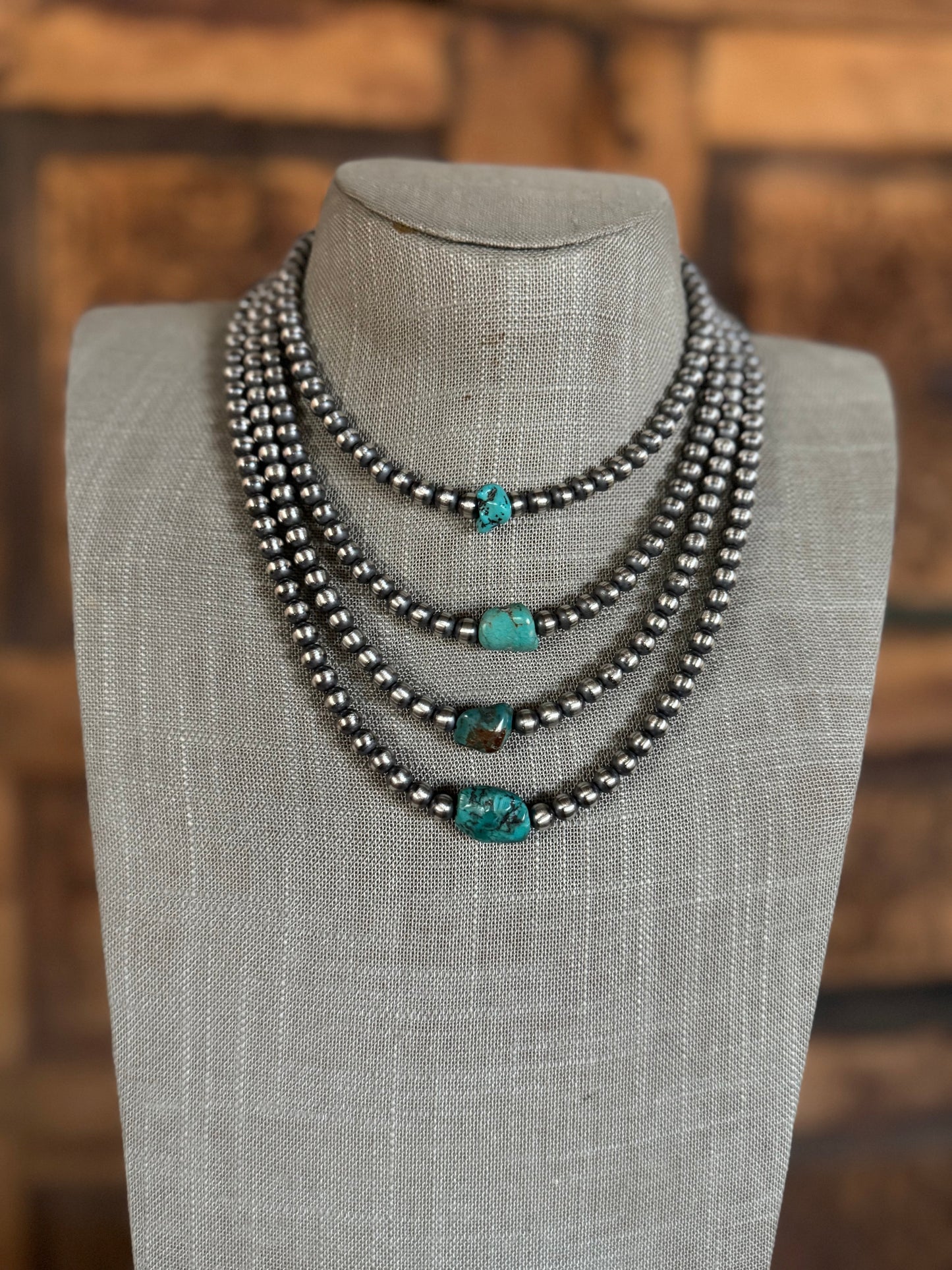Handcrafted Kingman Turquoise & Sterling Silver 6mm Beaded Necklace