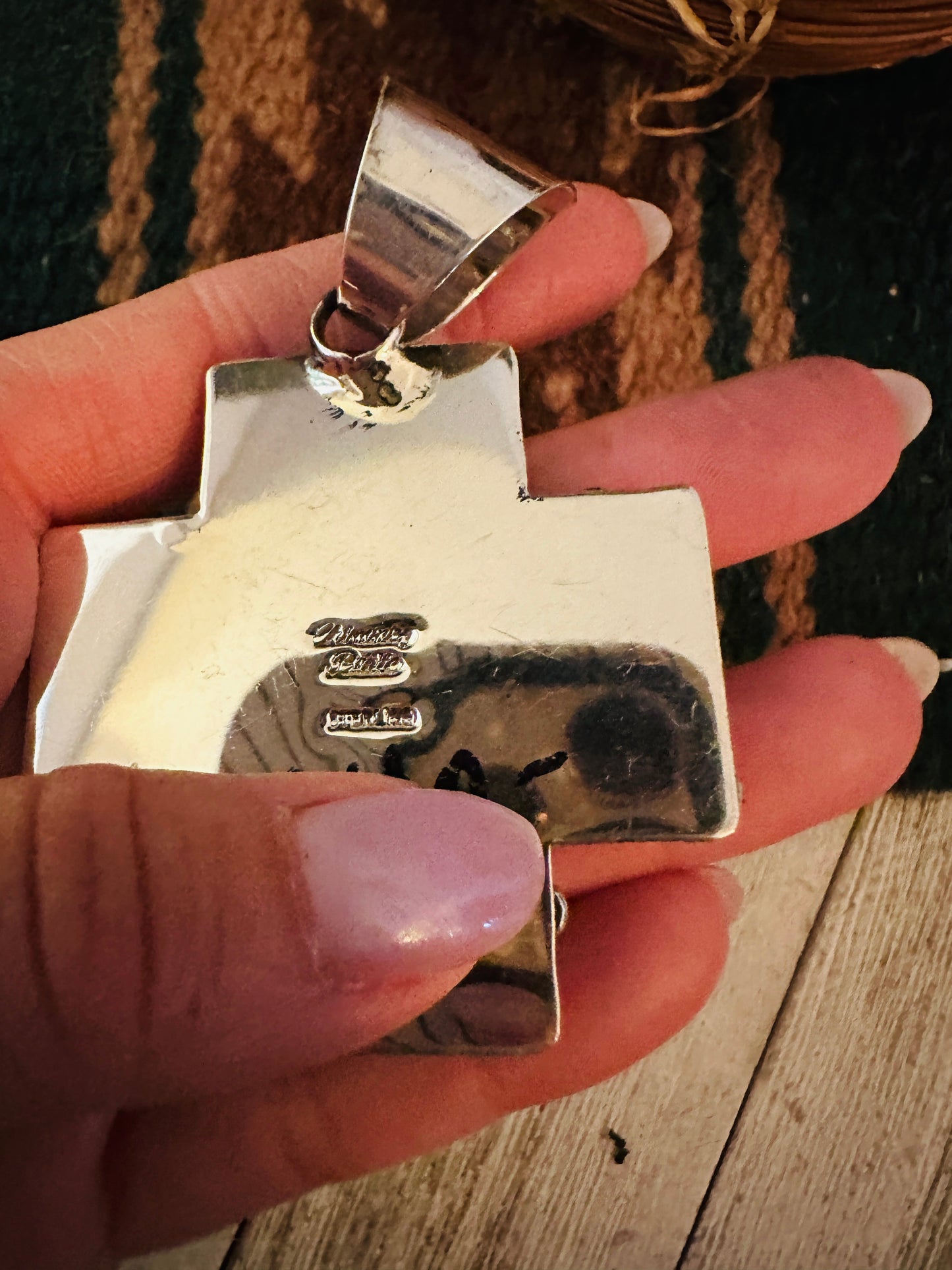 Navajo Wild Horse & Sterling Silver Cross Pendant by Chimney Butte