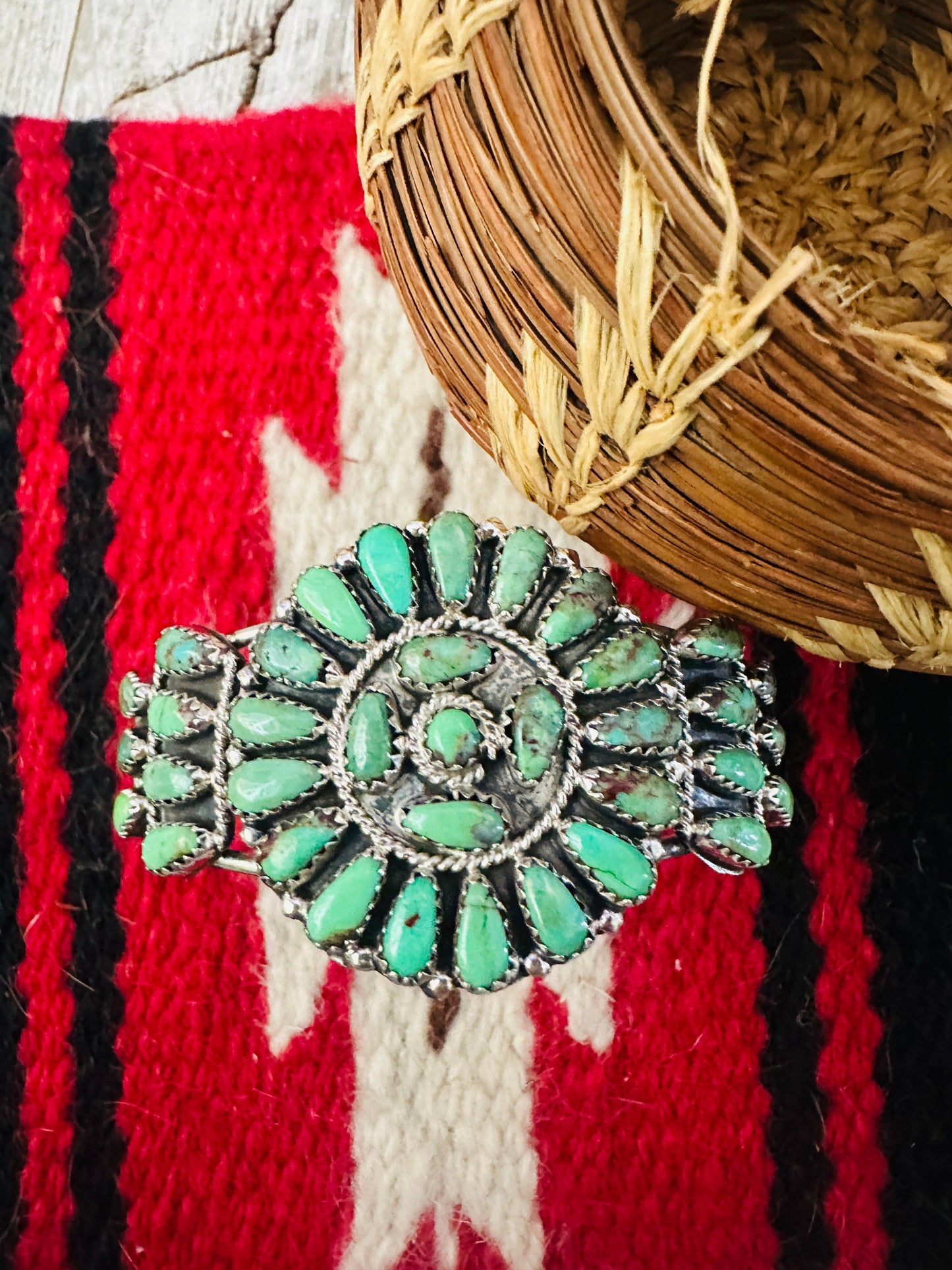 Handcrafted Turquoise & Sterling Silver Cluster Cuff Bracelet