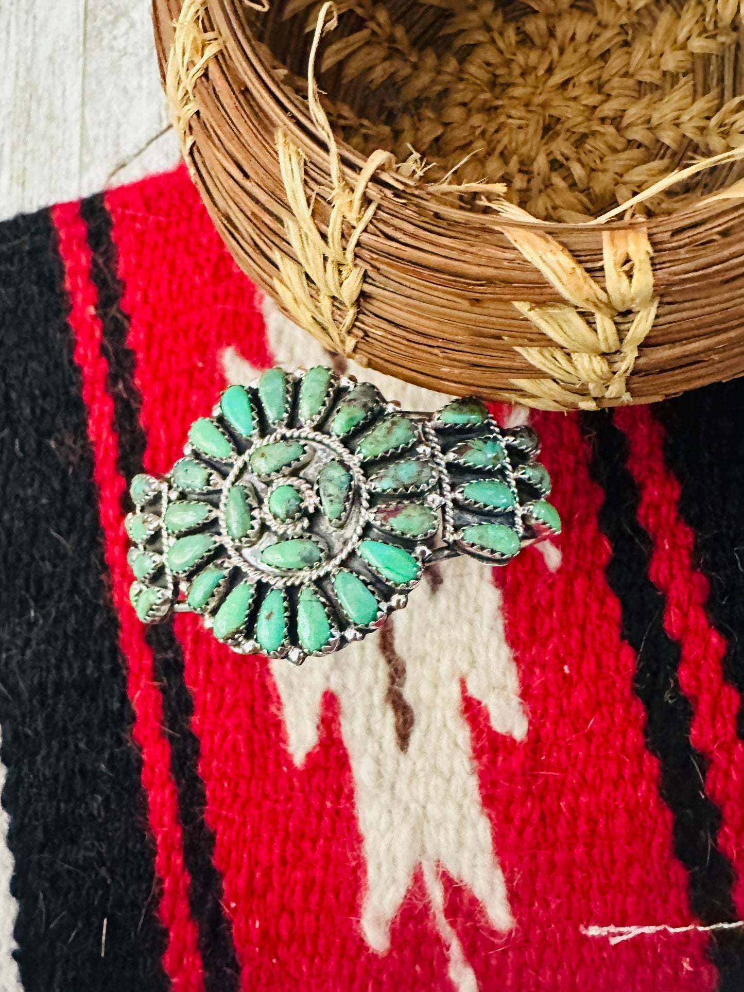 Handcrafted Turquoise & Sterling Silver Cluster Cuff Bracelet
