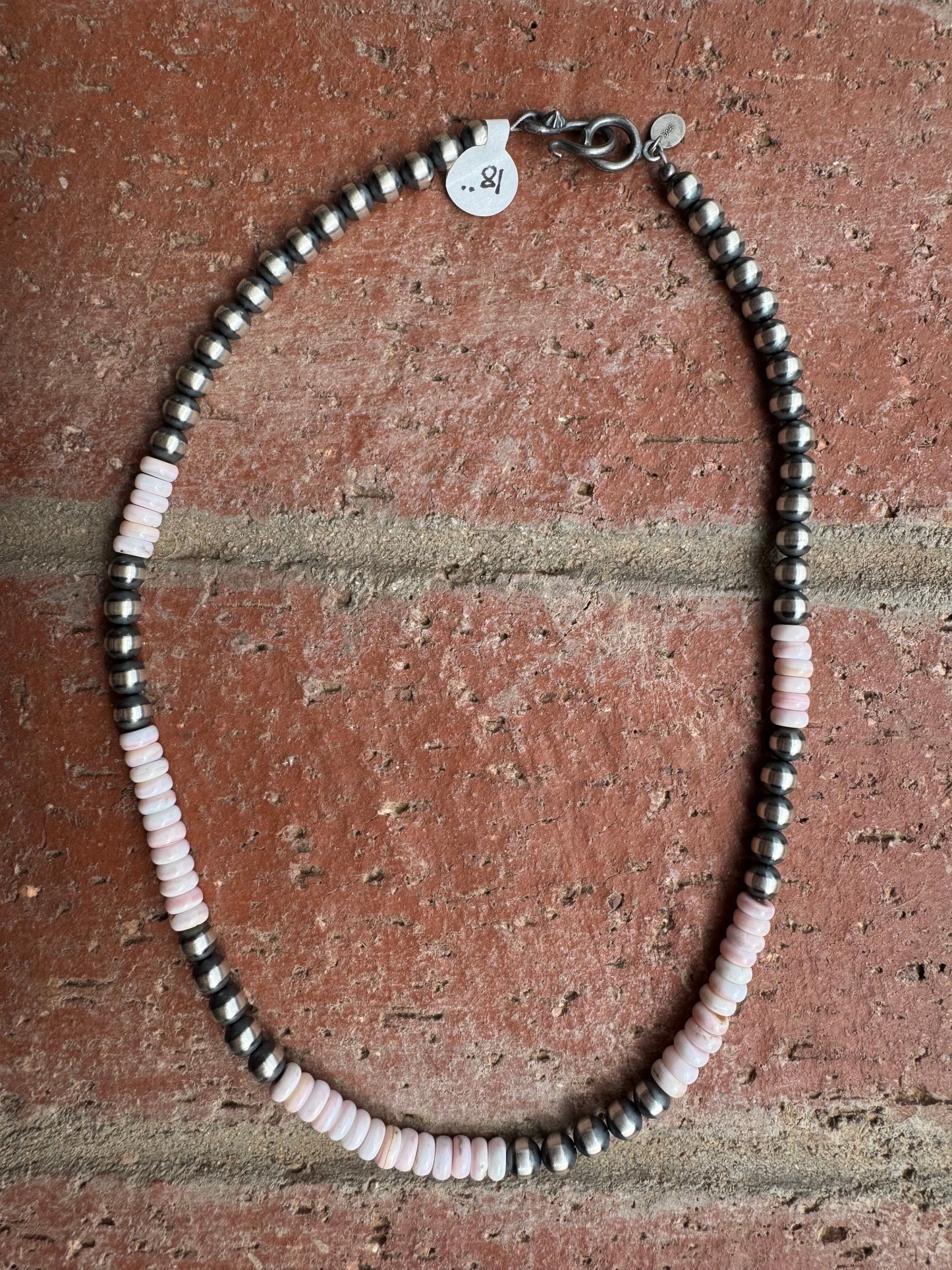 Handcrafted Sterling Silver Pearl & Queen Pink Conch Beaded Necklace 6mm