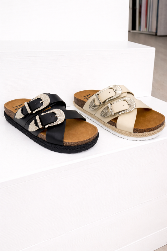 Iris Buckle Sandal in Cream