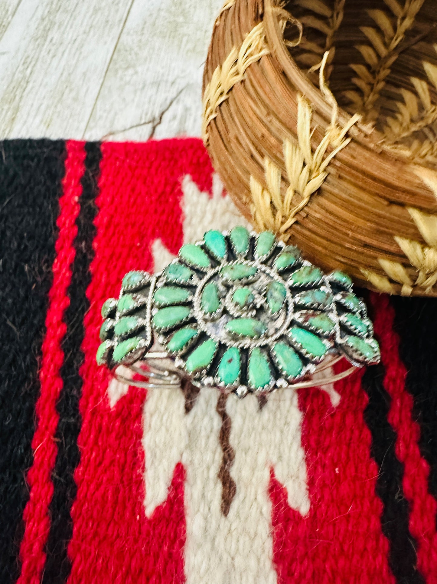 Handcrafted Turquoise & Sterling Silver Cluster Cuff Bracelet