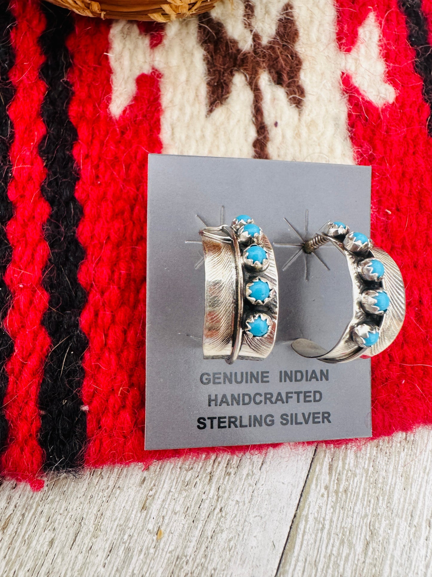Handcrafted Turquoise & Sterling Silver Feather Hoop Earrings