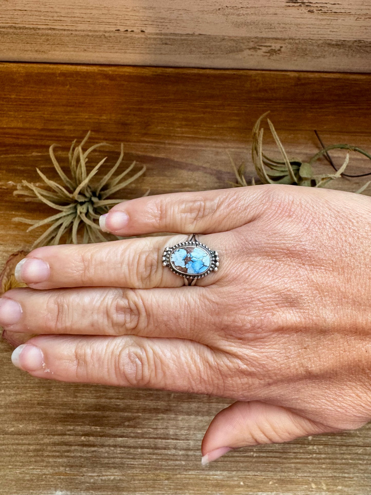 Delicate Golden Hills Turquoise Ring – Size 7.5, USA Made