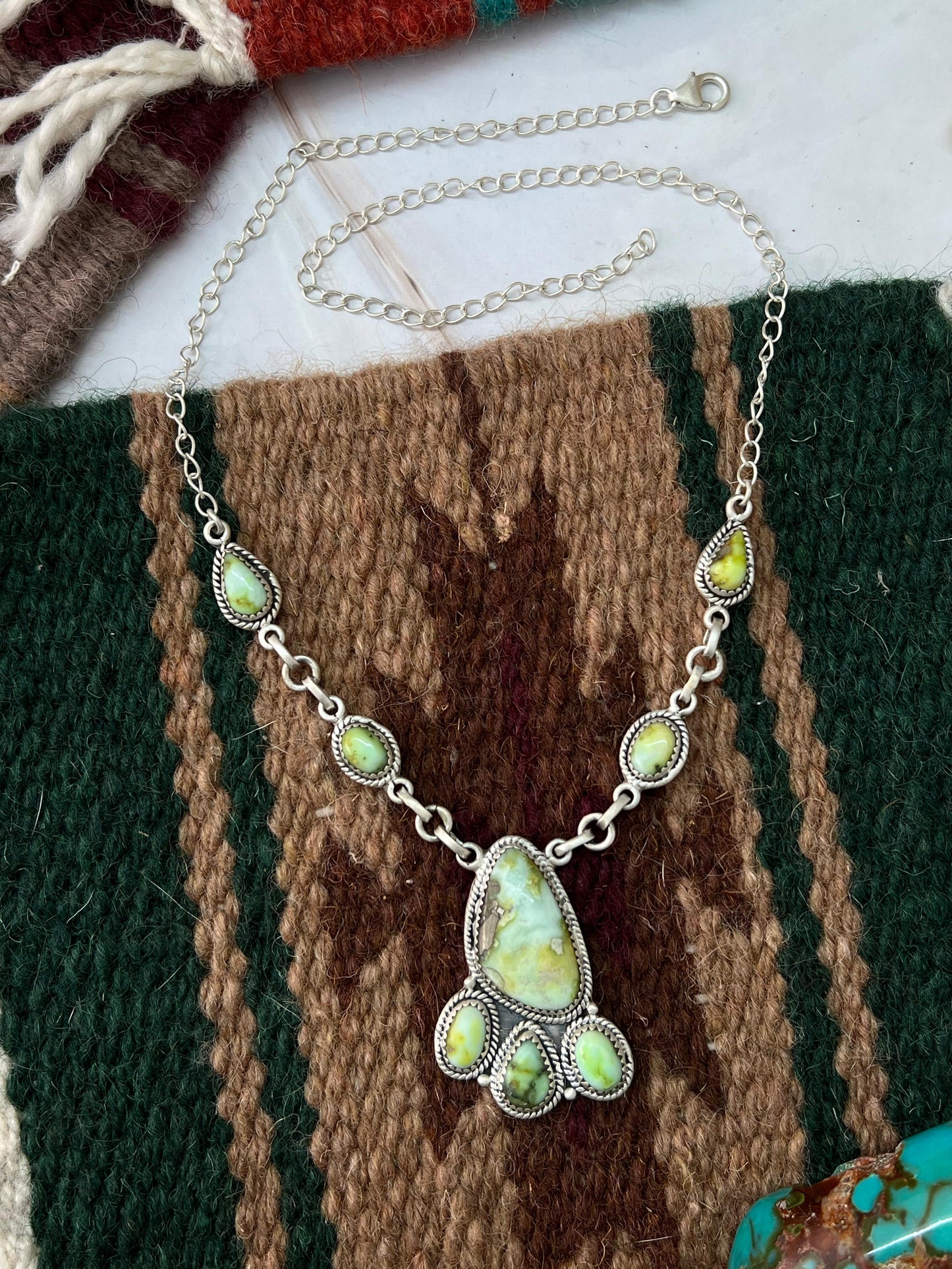 Handmade Sterling Silver Palomino Turquoise Necklace with Signed Nizhoni