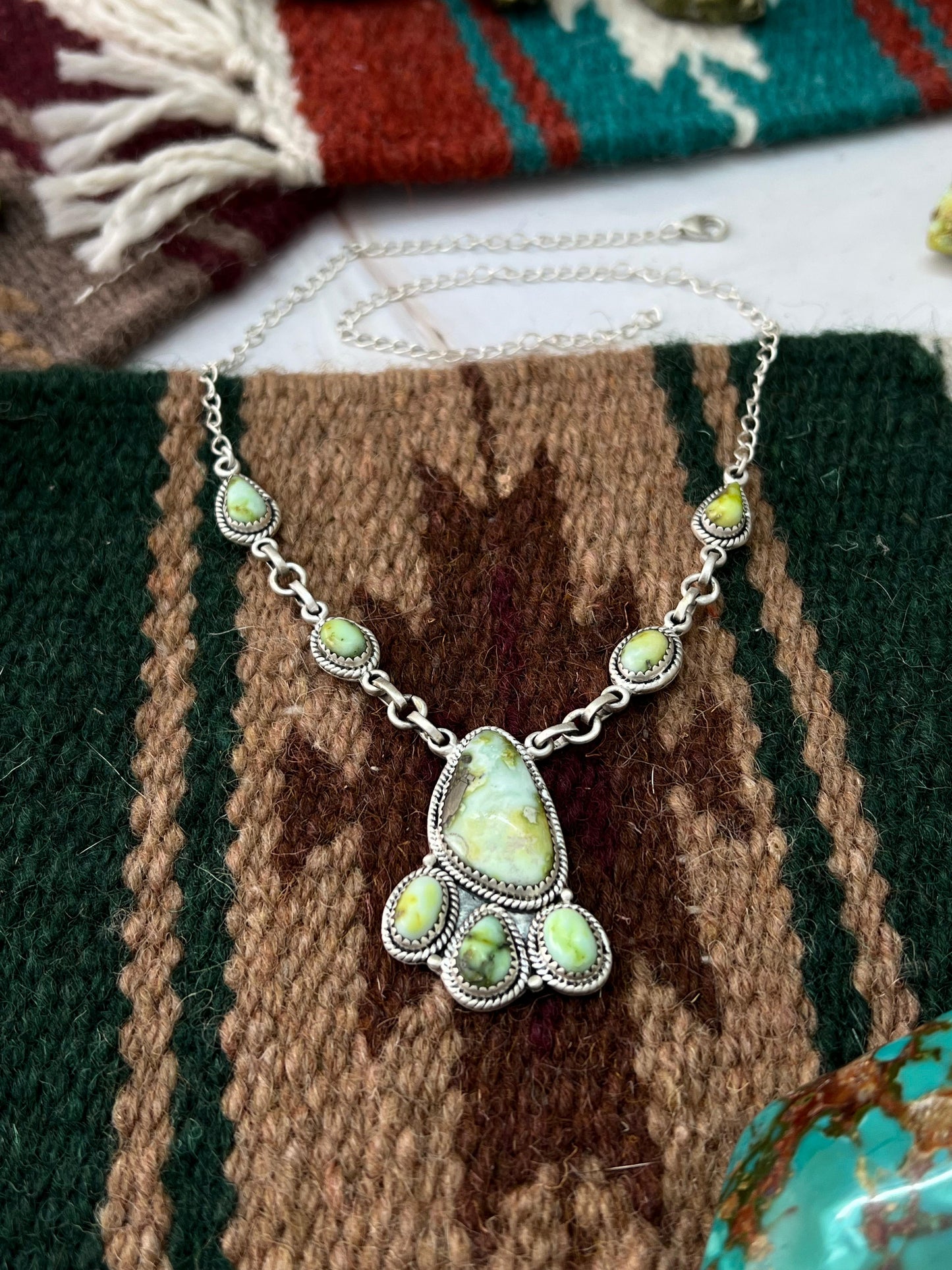 Handmade Sterling Silver Palomino Turquoise Necklace with Signed Nizhoni