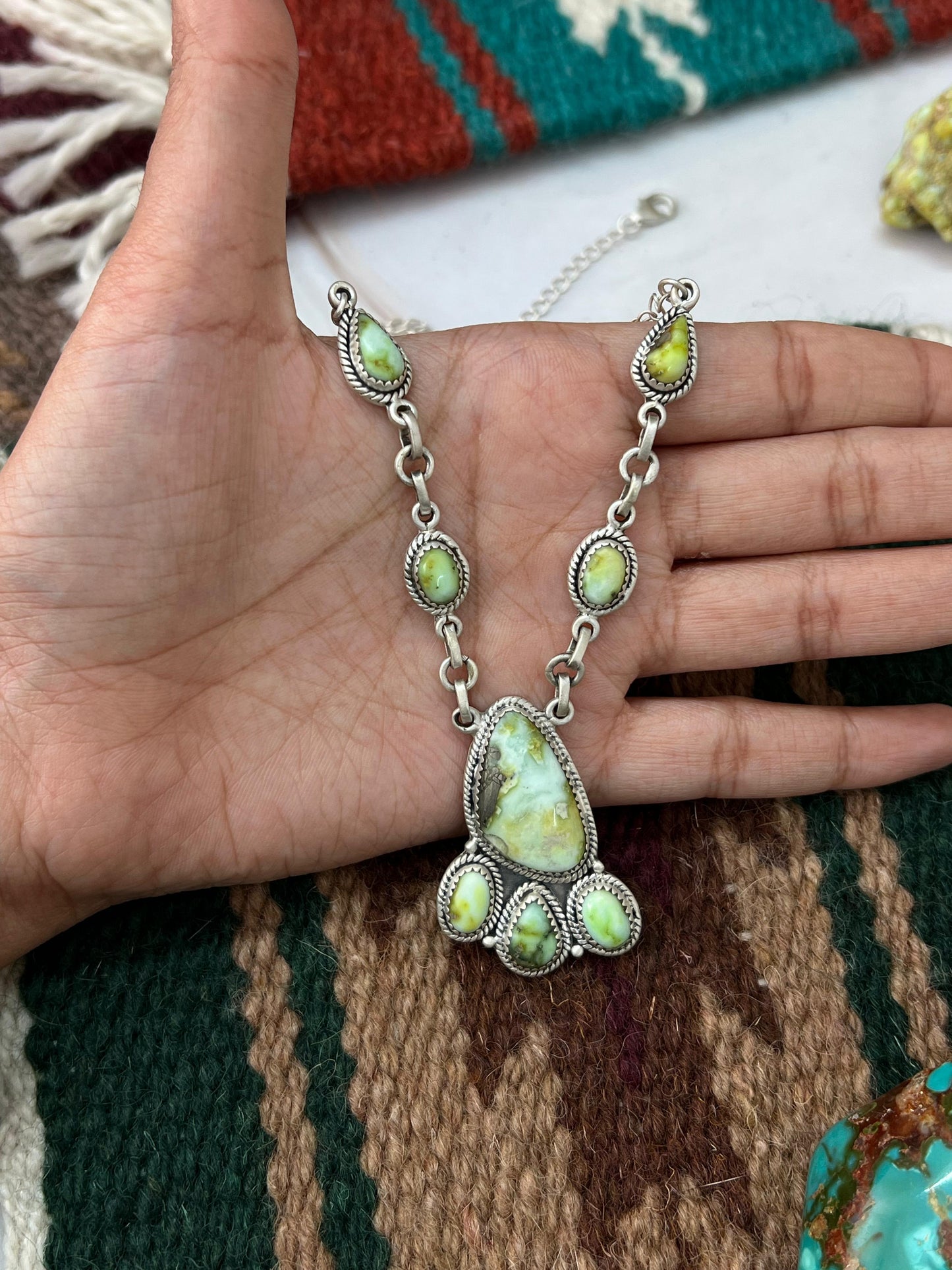 Handmade Sterling Silver Palomino Turquoise Necklace with Signed Nizhoni
