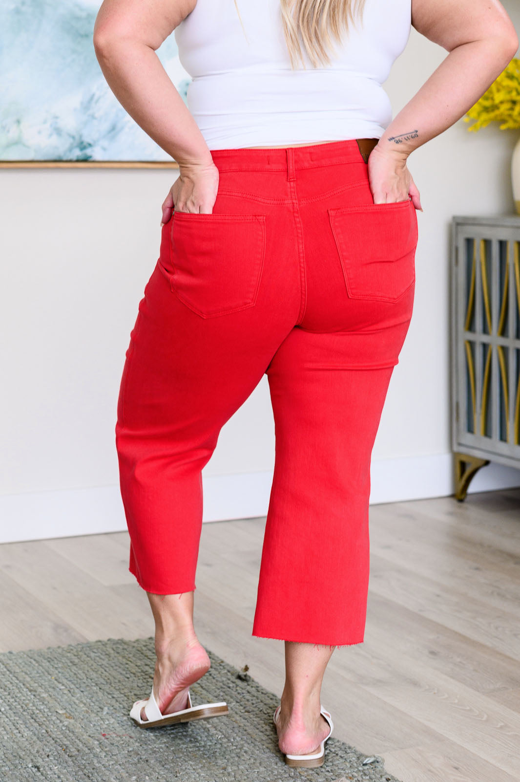 Lisa High Rise Control Top Wide Leg Crop Jeans in Red