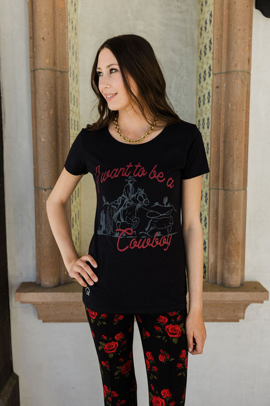 I Want to be a Cowboy Black Tee