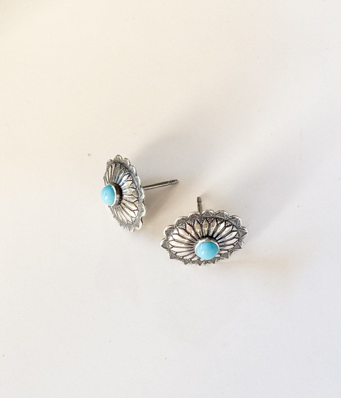 Oval Kingman Concho Authentic Turquoise Earrings