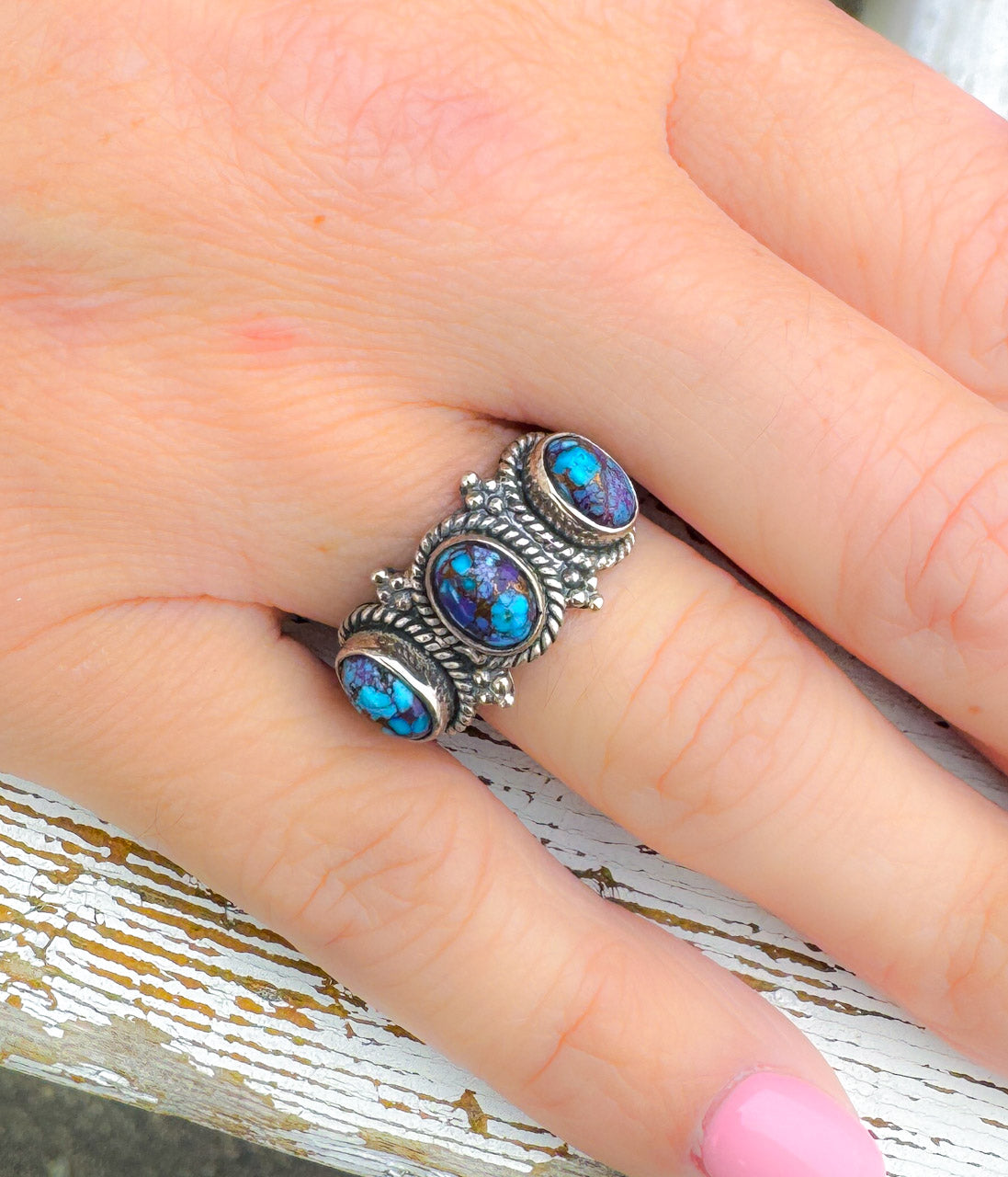 Purple Mojave Three Stone Ring