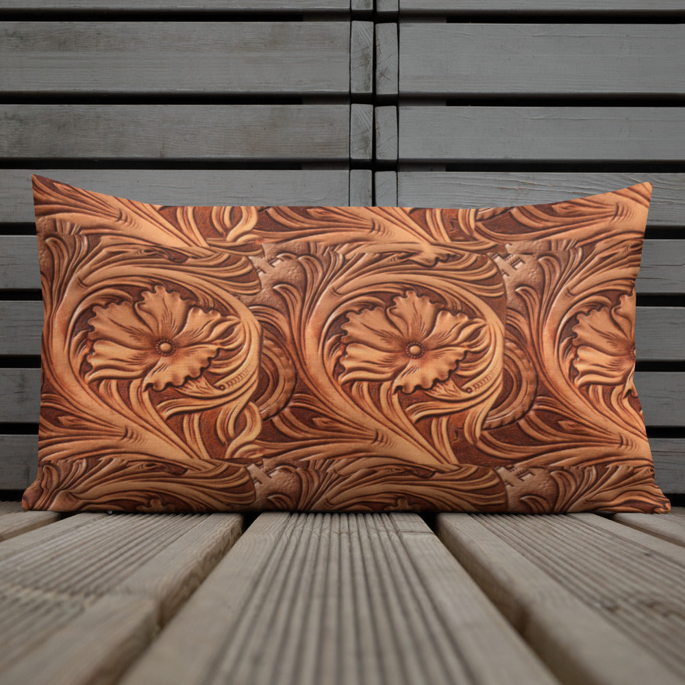 Tooled Leather Look Premium Pillow
