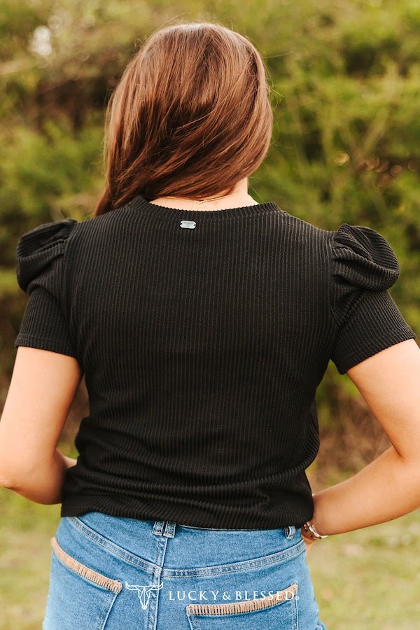 Lucky Black Ribbed Top