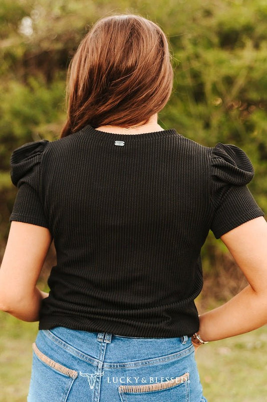 Lucky Black Ribbed Top