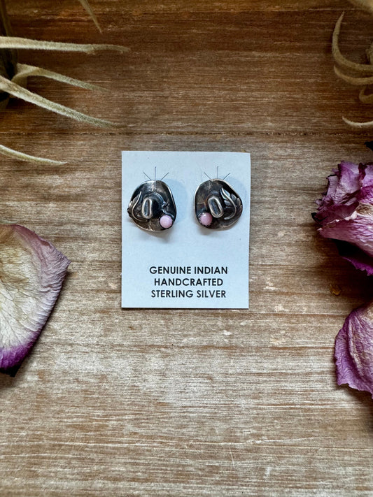 Mini Cowboy Hat Stud Earrings with Pink Conch
