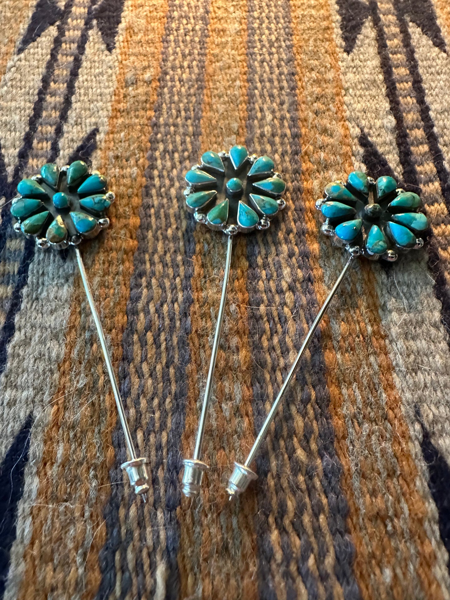 Handmade Sterling Silver and Turquoise Flower Hat Pin