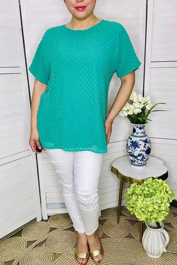 Teal Lined Swiss Dot Top