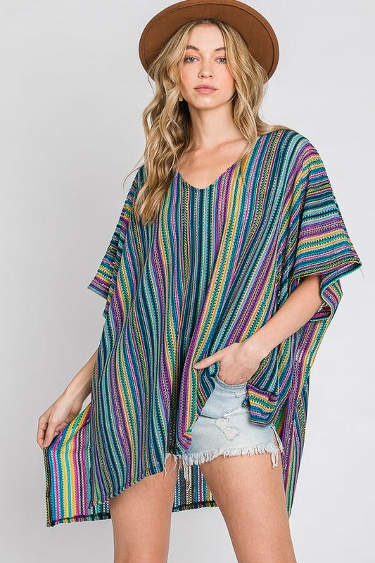 COLORFUL VERTICAL STRIPE PONCHO