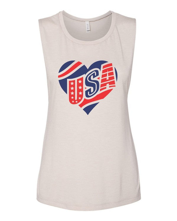 USA Heart July 4th Patriotic Graphic Muscle Tank