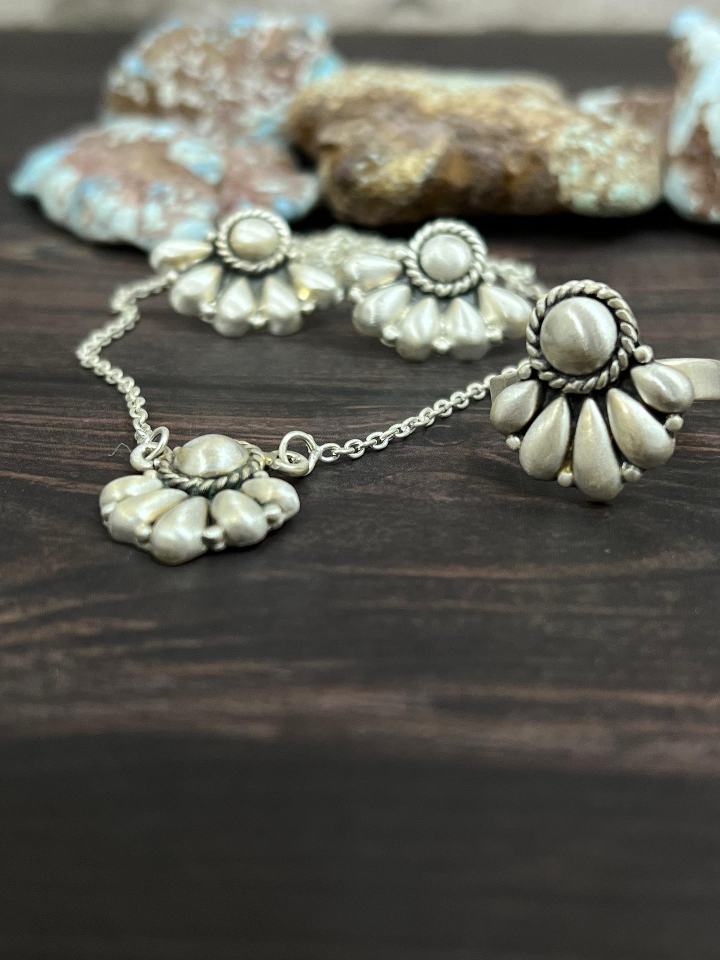 Handmade 'Sterling Silver' Necklace Earrings and Ring Set with Signed Nizhoni
