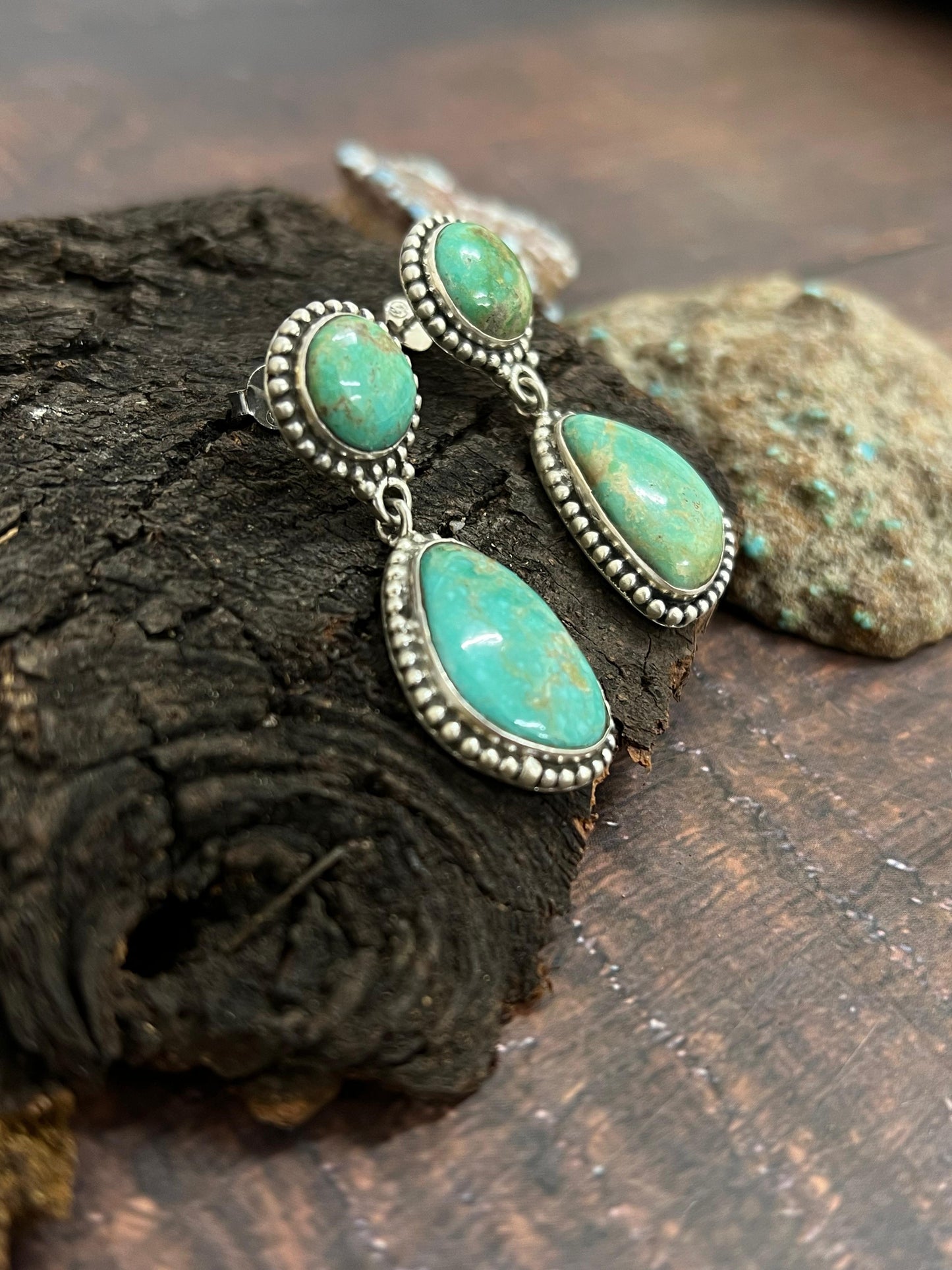 Handmade Sterling Silver Mantis Turquoise Post Dangle Earrings Signed Nizhoni