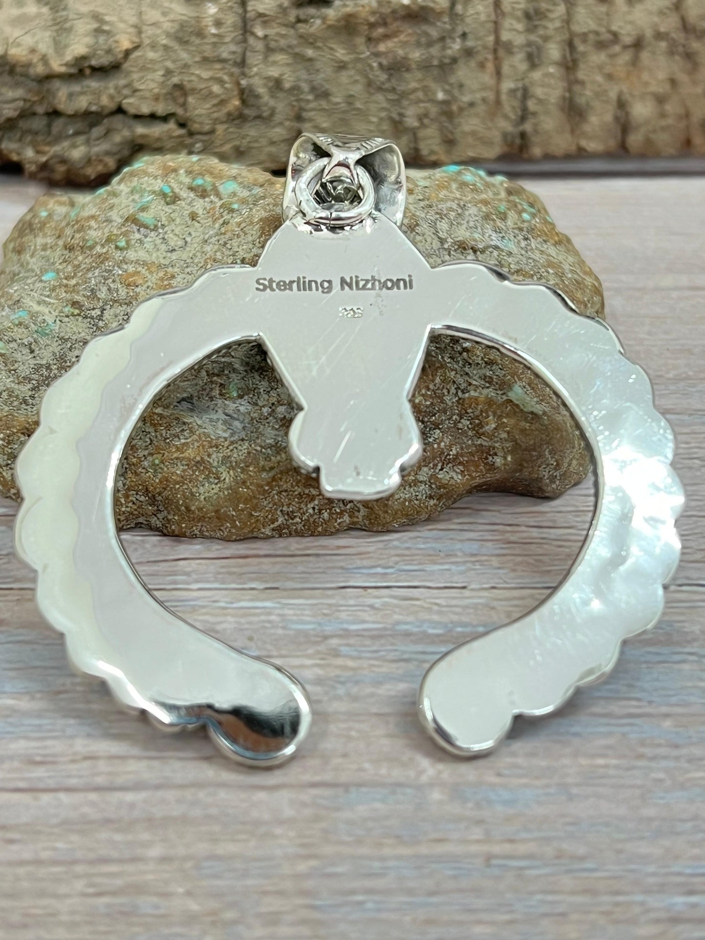 Handmade Sterling Silver Golden Hills Turquoise Pendant with Signed Nizhoni