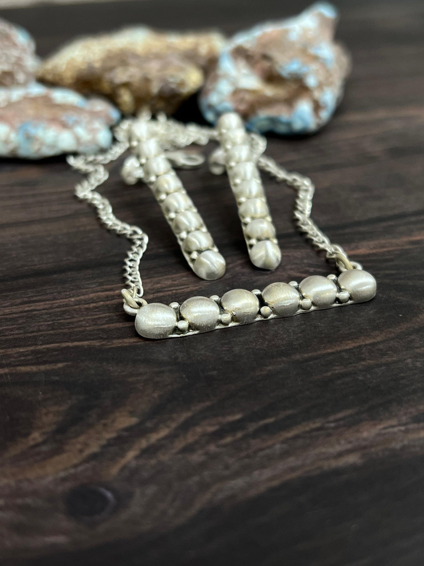 Handmade 'Sterling Silver' Necklace Earrings Set with Signed Nizhoni