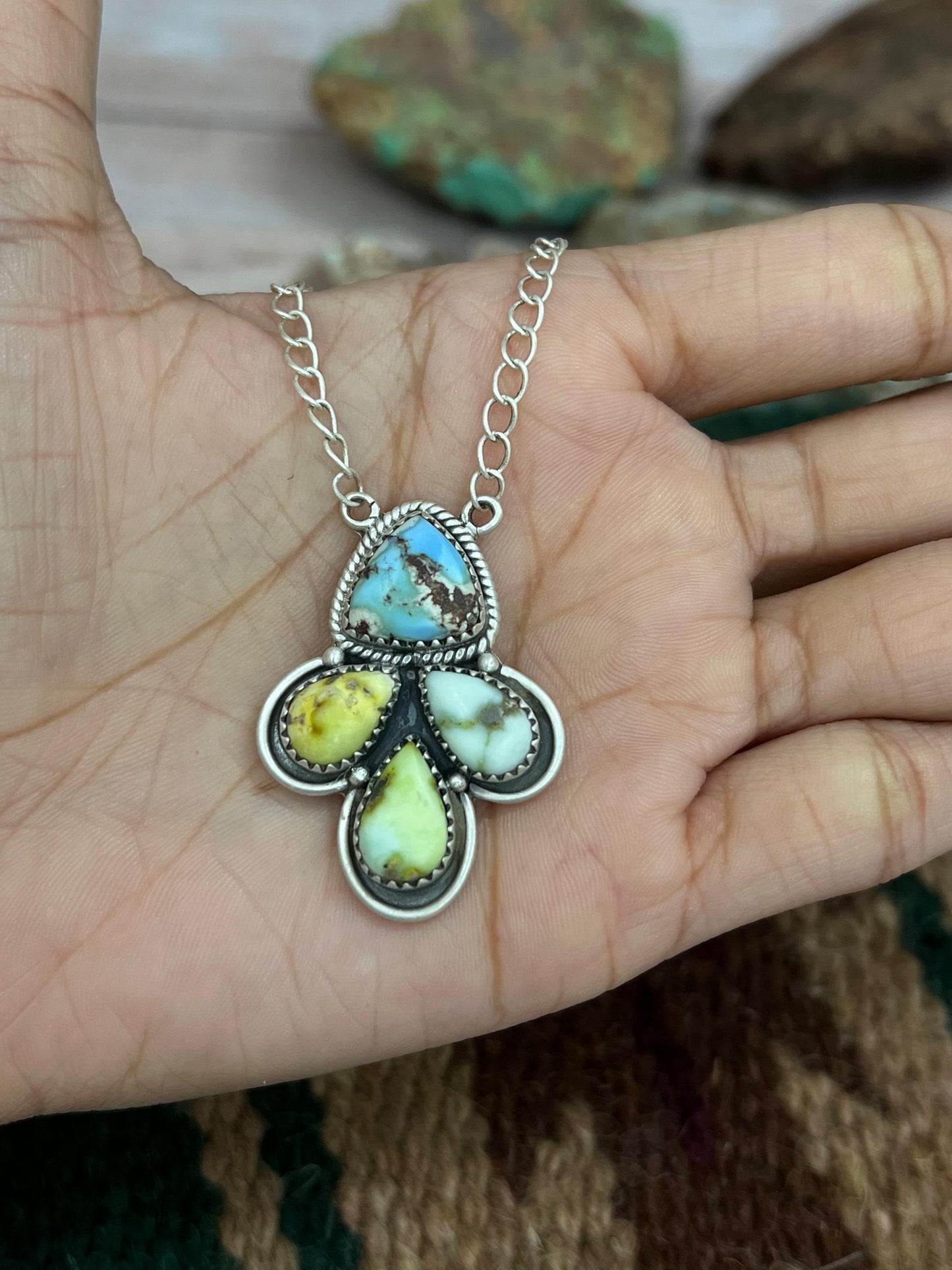 Handmade Sterling Silver Palomino, Golden Hills Turquoise Necklace with Signed Nizhoni