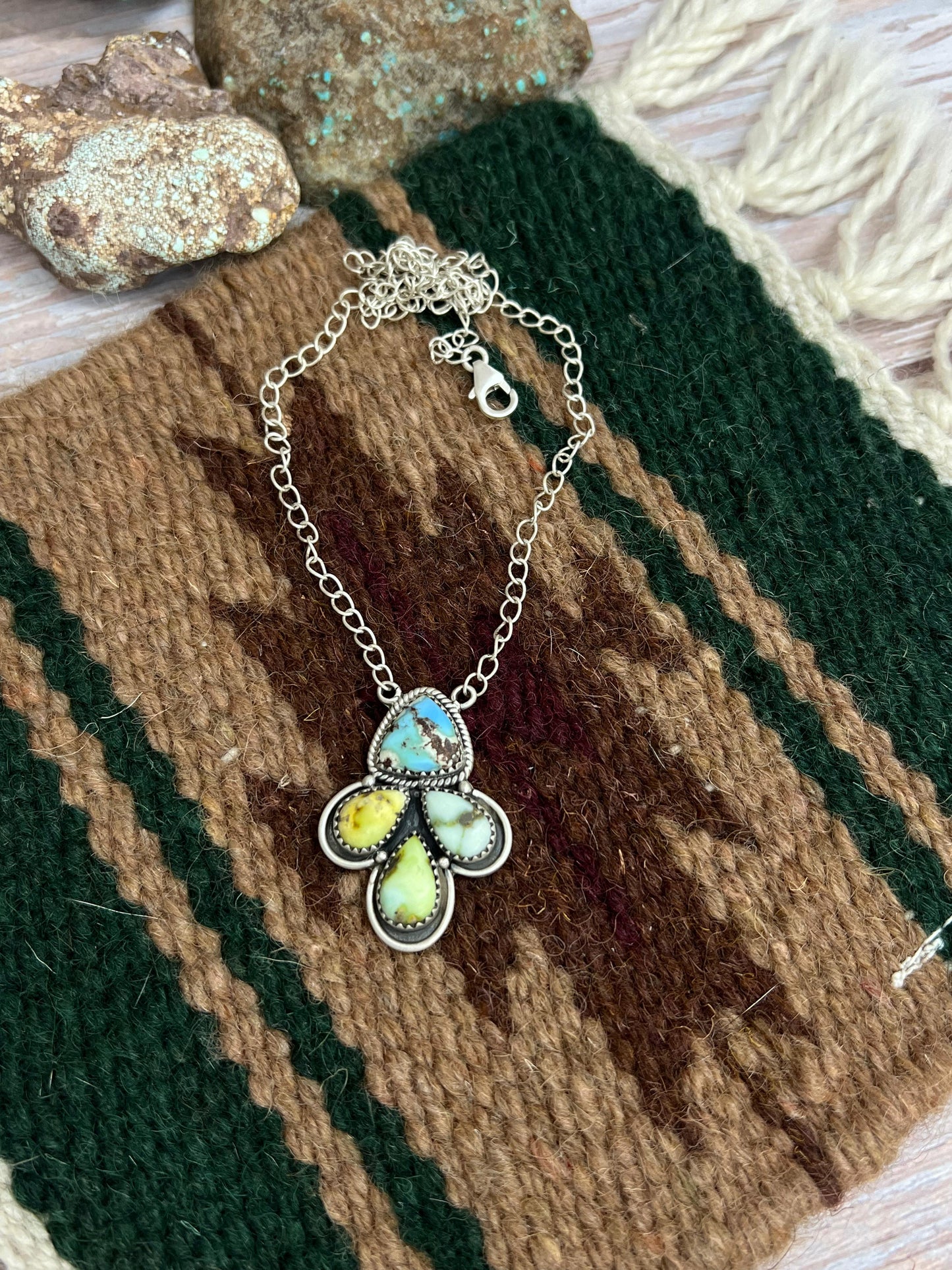 Handmade Sterling Silver Palomino, Golden Hills Turquoise Necklace with Signed Nizhoni
