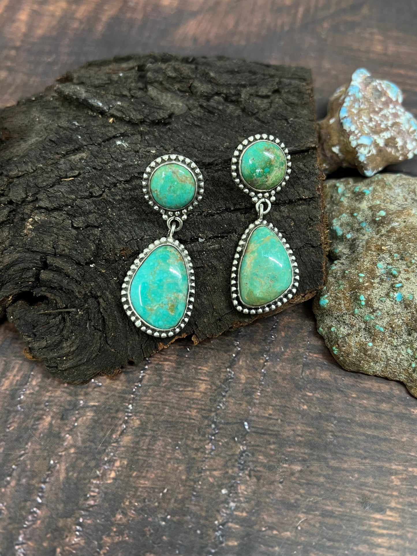 Handmade Sterling Silver Mantis Turquoise Post Dangle Earrings Signed Nizhoni