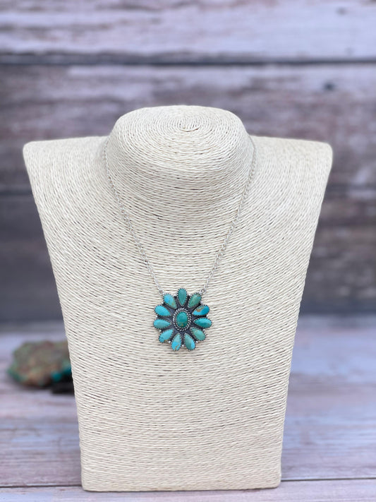 Handmade Sterling Silver Kingman Turquoise Necklace with Signed Nizhoni