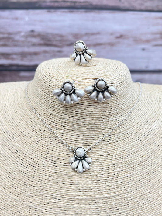 Handmade 'Sterling Silver' Necklace Earrings and Ring Set with Signed Nizhoni