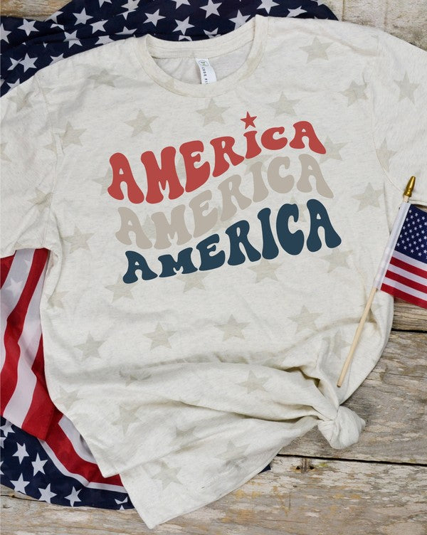 Colorful America Stacked Stars Graphic Tee