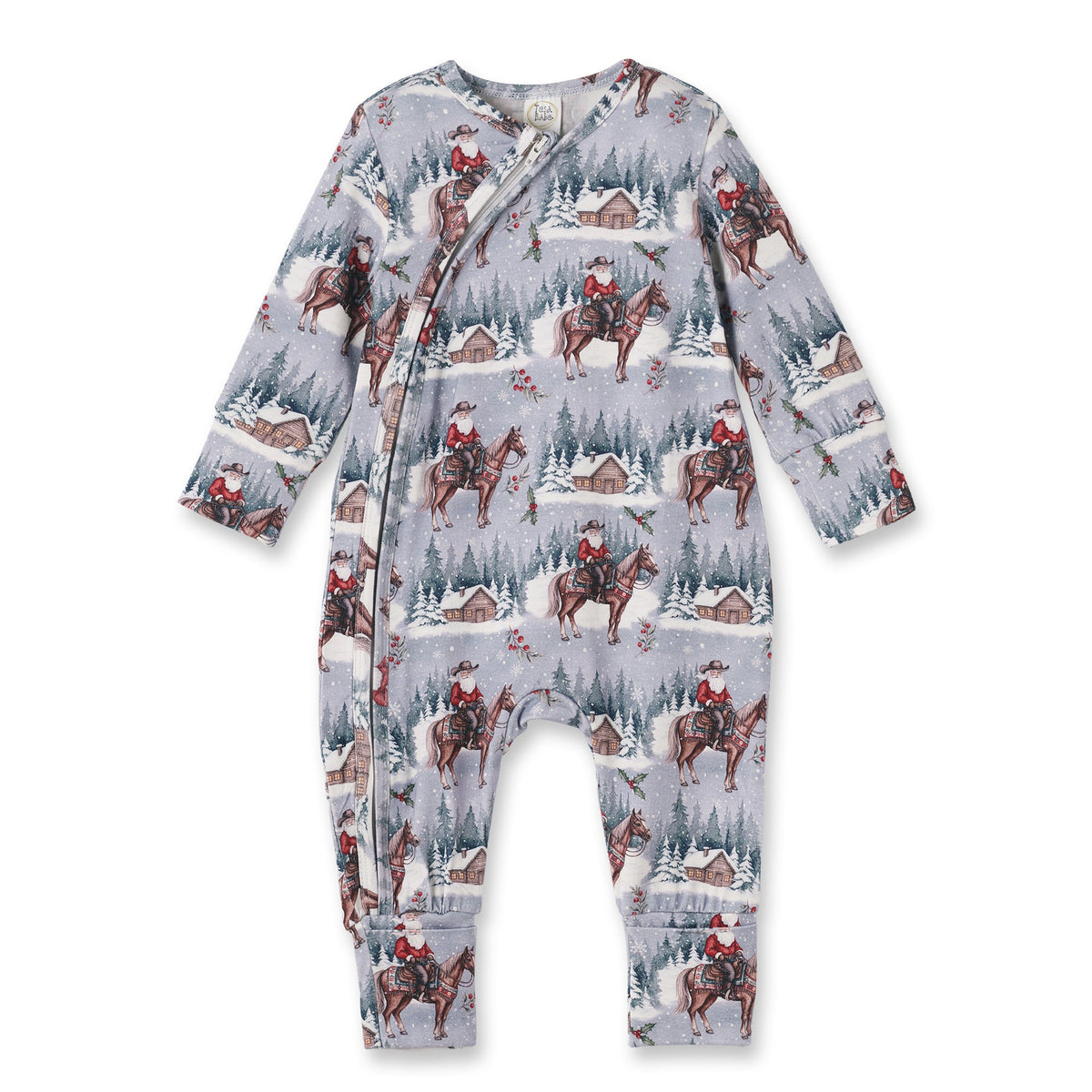 Cowboy Christmas Bamboo Zipper Romper - Convertible Cuffs