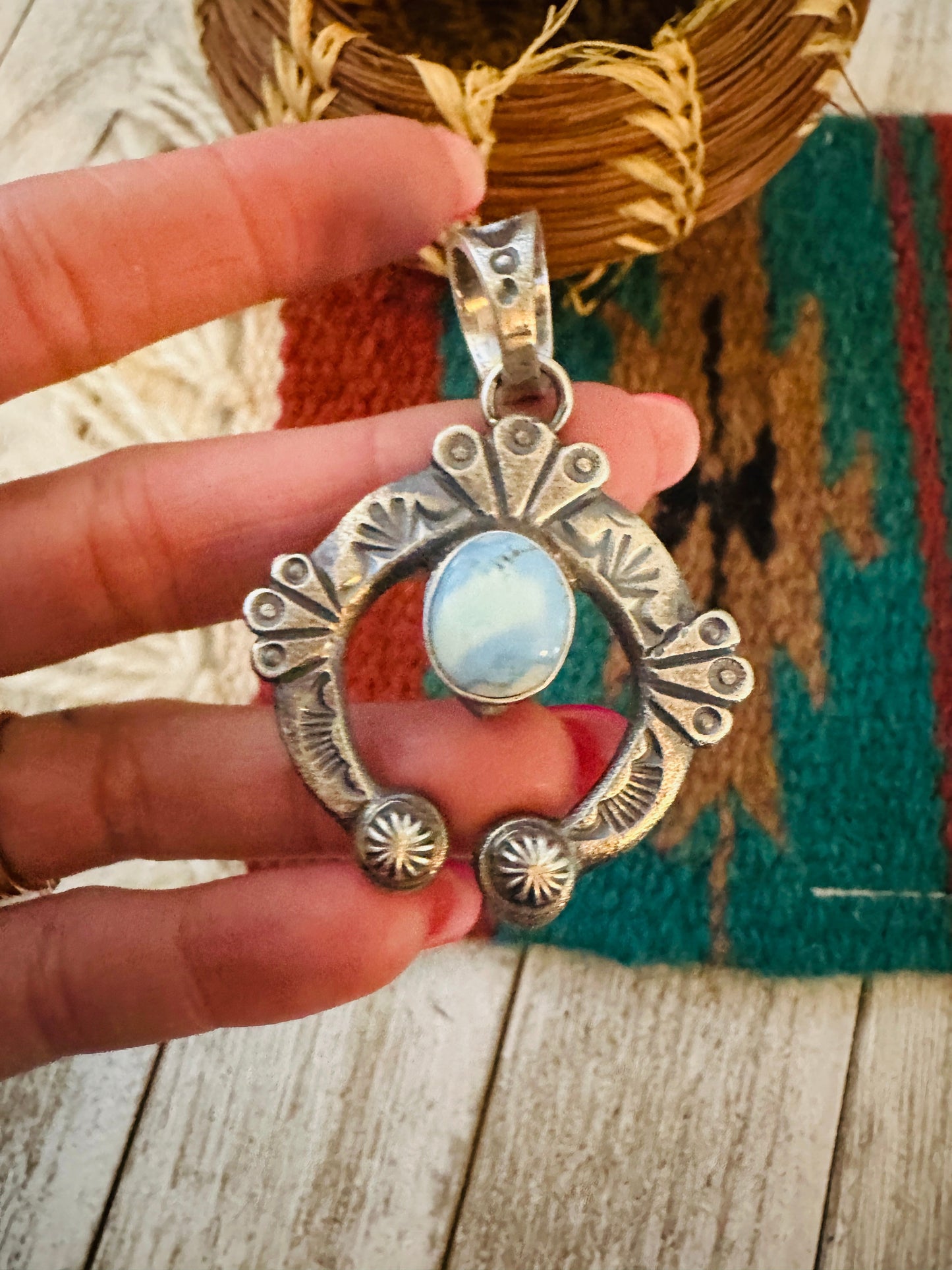 Navajo Sterling Silver & Golden Hills Turquoise Naja Pendant by Kevin Billah