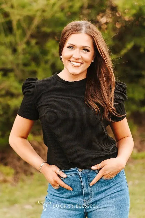 Lucky Black Ribbed Top
