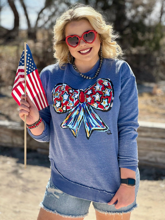 Callie Ann Stelter Patriotic Bow Poncho Sweatshirt