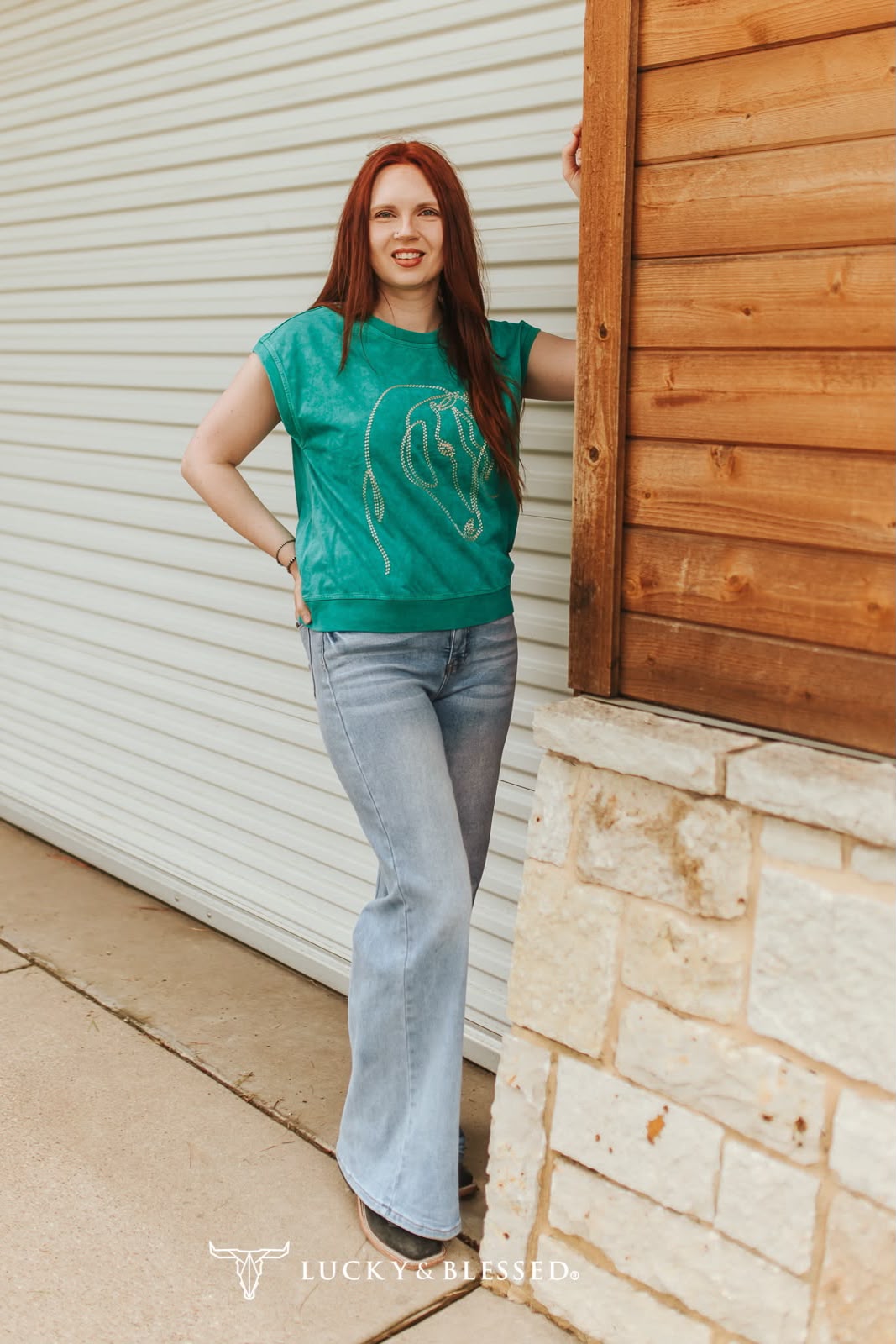 Lucky Horse EmbroideredMineral Wash Top